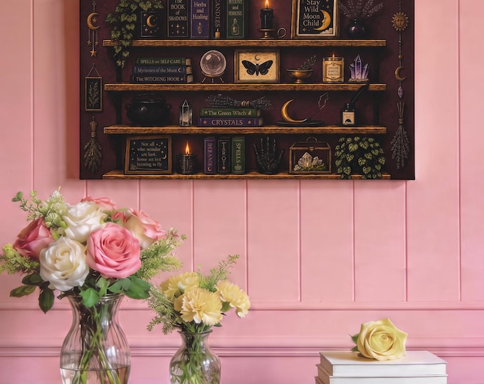Moon Service Matte Canvas Artwork | Witchy Bookshelf Inspired Home Accent