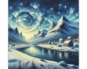 Abstract Mountain Landscape Canvas Art: Crisp Alaskan Sky, Cozy Wall Decor