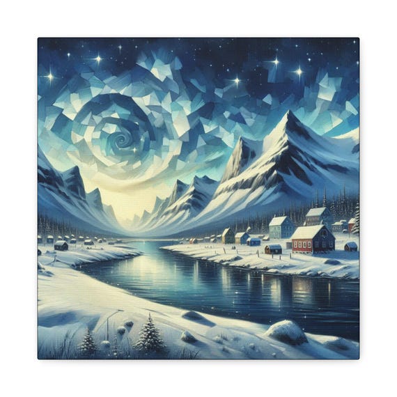 Abstract Mountain Landscape Canvas Art: Crisp Alaskan Sky, Cozy Wall Decor