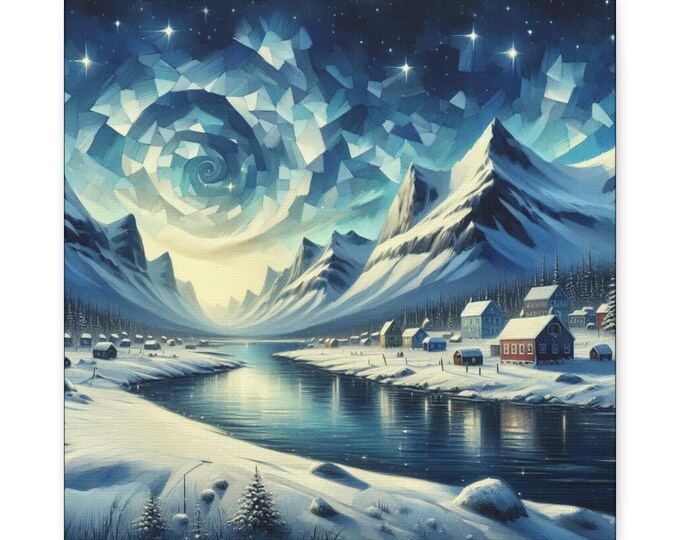 Abstract Mountain Landscape Canvas Art: Crisp Alaskan Sky, Cozy Wall Decor