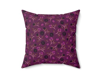 Floral Velvet Throw Pillow: Boho Flower Pattern - 16x16 Spun Polyester
