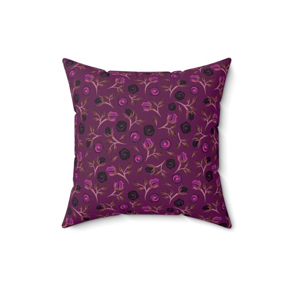 Floral Velvet Throw Pillow: Boho Flower Pattern - 16x16 Spun Polyester