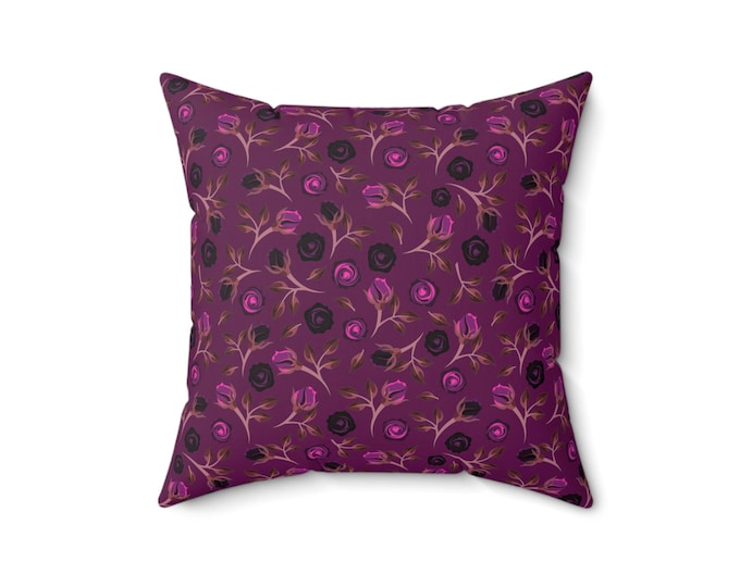Floral Velvet Throw Pillow: Boho Flower Pattern - 16x16 Spun Polyester