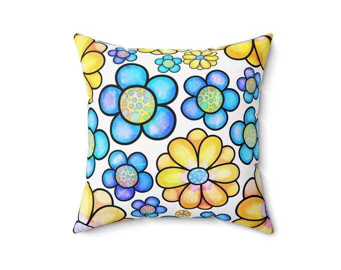 Retro Watercolor Flower Pattern Pillow | Square Throw Pillow