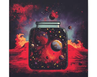 Cosmic Planets in Jar Canvas Art, Sci-Fi Celestial Decor