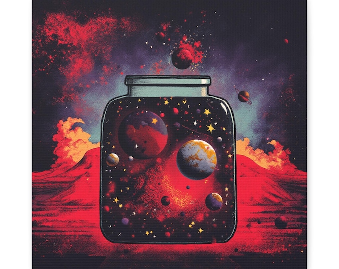 Cosmic Planets in Jar Canvas Art, Sci-Fi Celestial Decor