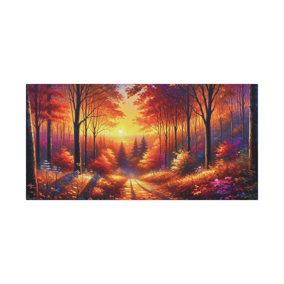 Autumn Landscape Canvas Art: Golden Foliage, Fall Home Decor (30x15 Canvas Only)