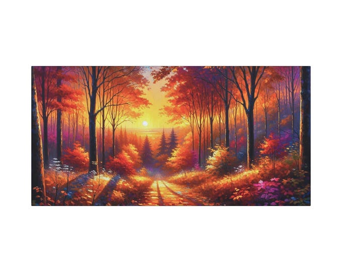 Autumn Landscape Canvas Art: Golden Foliage, Fall Home Decor (30x15 Canvas Only)