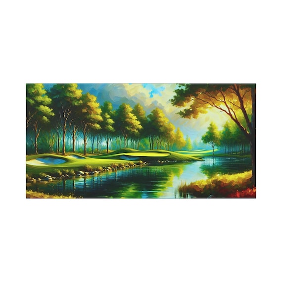 Golf Course Landscape Canvas: Riverlight Retreat Wall Art (30x15)