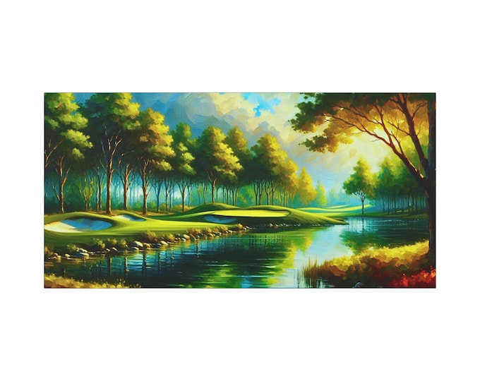 Golf Course Landscape Canvas: Riverlight Retreat Wall Art (30x15)