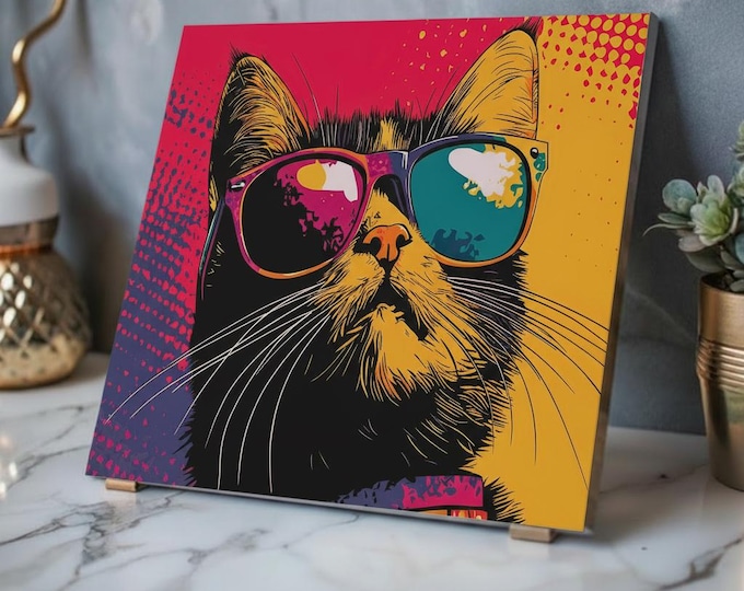 The Pop Culture Pouncer Acrylic Print | Abstract Feline Home Decor w/ French Cleat Hanging