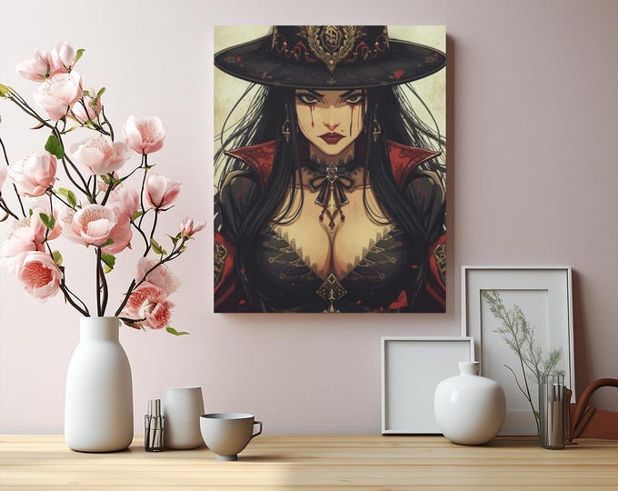 Vampire Slayer Matte Canvas Wall Art: Elegant Gothic Halloween Decor