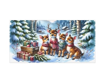 Festive Deer Canvas Art: Christmas Winter Wonderland (30x15)