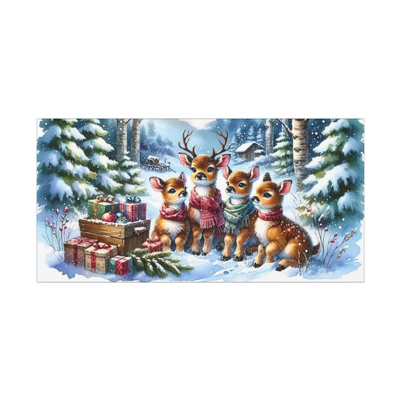 Festive Deer Canvas Art: Christmas Winter Wonderland (30x15)
