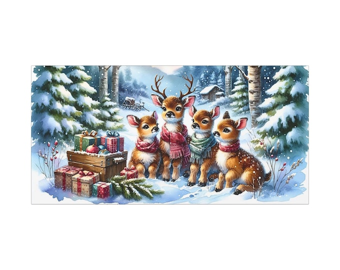 Festive Deer Canvas Art: Christmas Winter Wonderland (30x15)