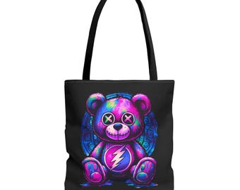 Purple Punk Plushie Tote Bag: Edgy Teddy Bear Design