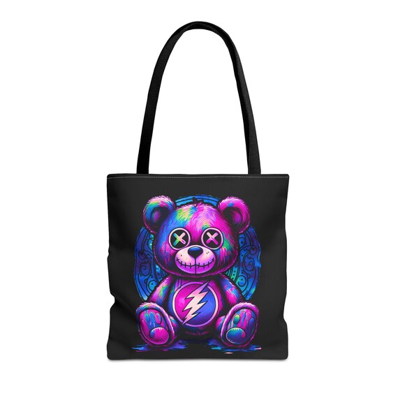Purple Punk Plushie Tote Bag: Edgy Teddy Bear Design