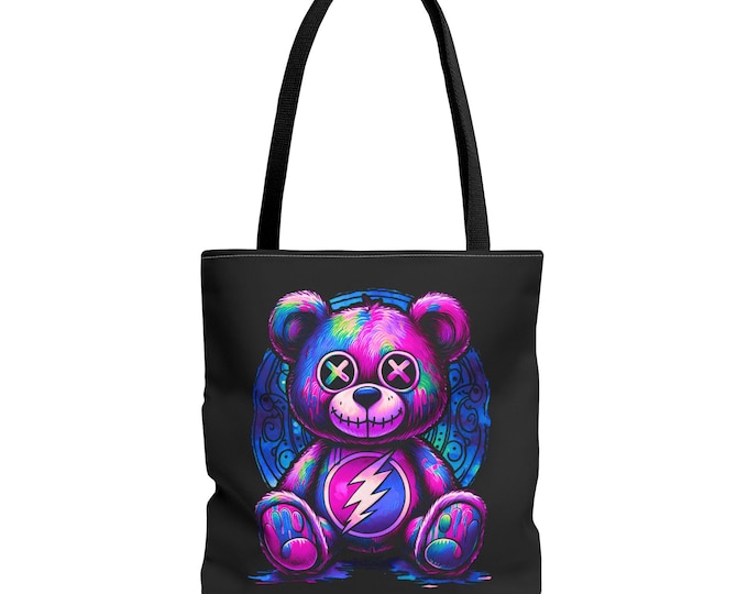 Purple Punk Plushie Tote Bag: Edgy Teddy Bear Design
