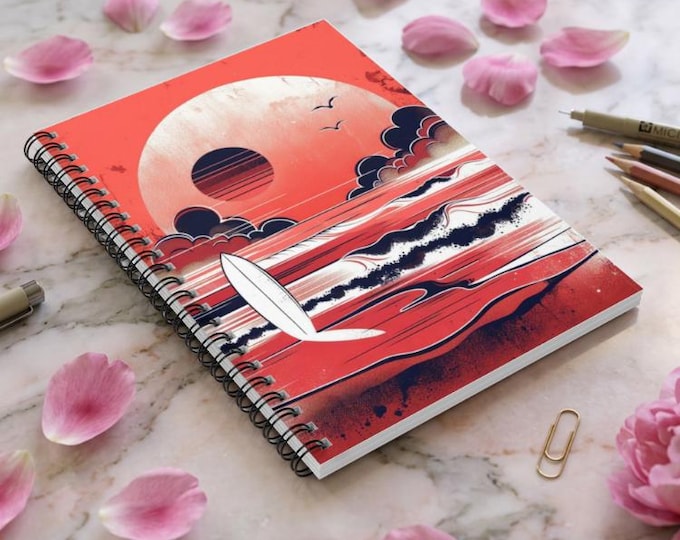 Orange Abyss Spiral Notebook: Surfing Vibes, Ruled Pages