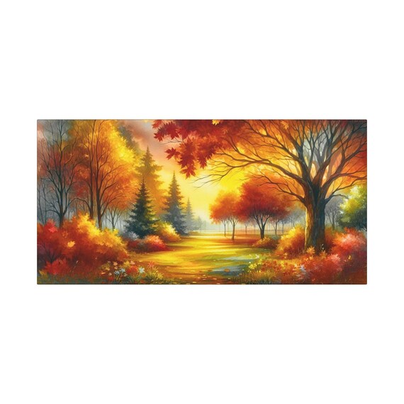 Autumn Landscape Canvas Wall Art: Amber Skies, Fall Decor (30x15 ONLY)