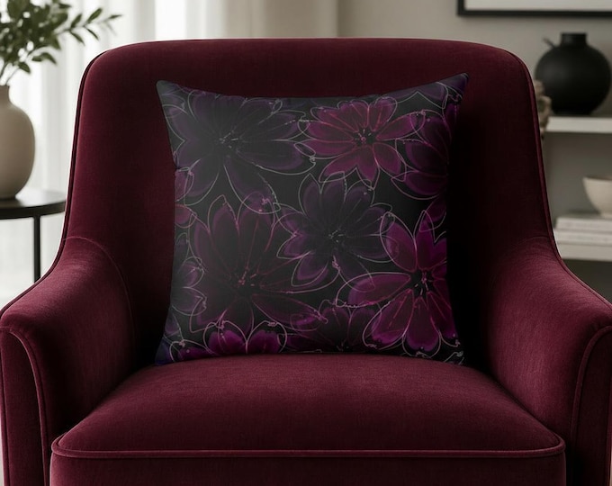 Black Floral Polyester Pillow | Decorative Throw Pillow