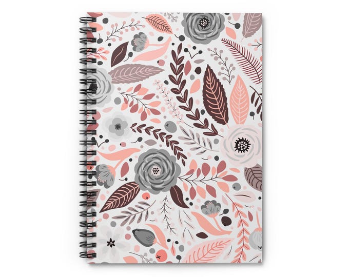 Blush Floral Pattern Spiral Notebook | Ruled Lines Diary