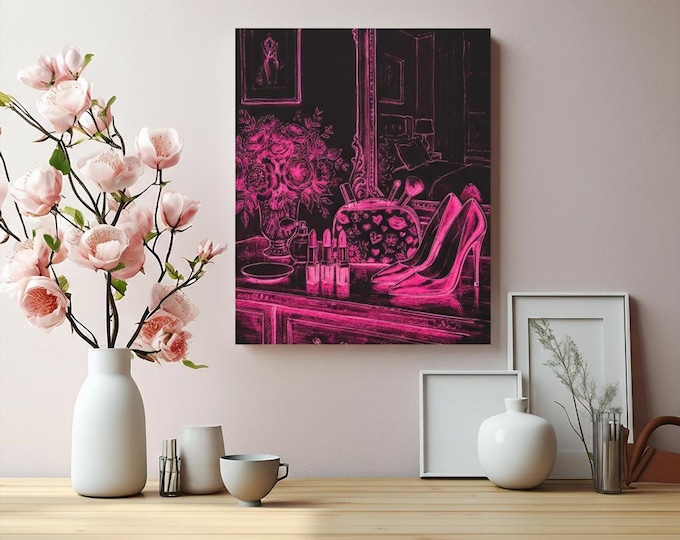 Vanity Noir Matte Canvas Wall Art | Chic Boudoir Home Accent