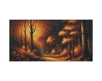 Autumn Forest Canvas Wall Art: Cozy Home Decor (30x15)
