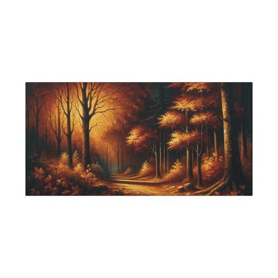 Autumn Forest Canvas Wall Art: Cozy Home Decor (30x15)