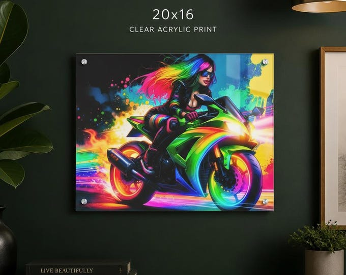 Shredding Shade Acrylic Canvas with French Cleat Hanging | Speed Rocket Motorcycle Wall Accent