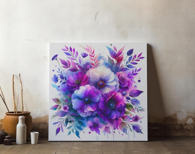 Floral Canvas Wall Art: Colorful Periwinkle Charm Canvas Decor