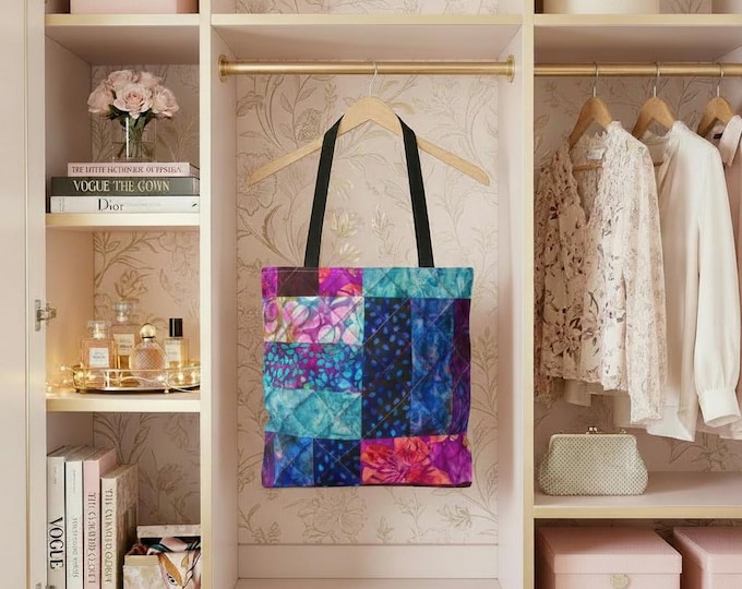 Colorful Batik Patchwork Tote Bag | Abstract Quilted Print