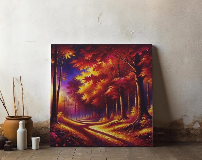 Autumn Forest Canvas Wall Art: Colorful Fall Nature Decor (14x14)