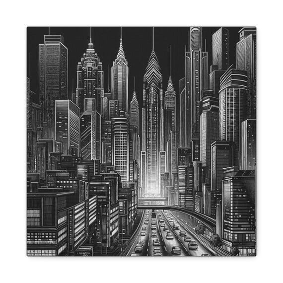 Urban Skyline Matte Canvas Wall Art, Black and White Cityscape Decor, Modern Home Art, Urban Aesthetic, Office Decor, Gift for City Lovers