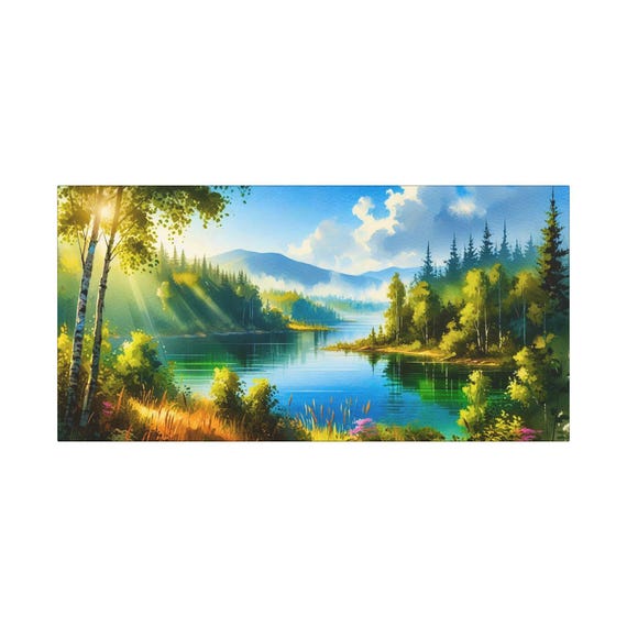 Treasure Lake Canvas Wall Art: Serene Landscape, Nature Home Decor (30x15)