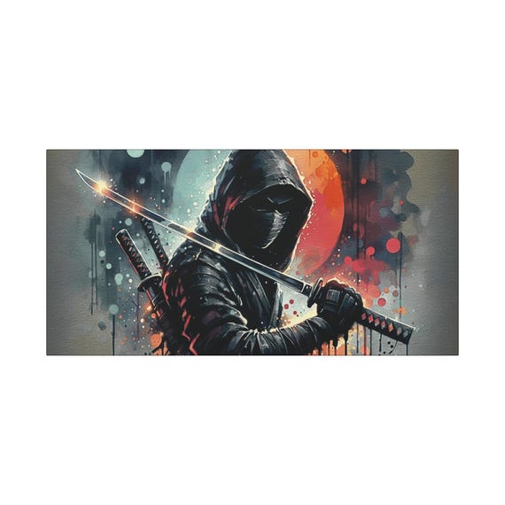 Ninja Canvas Art: Modern Gamer Room Decor (30x15)
