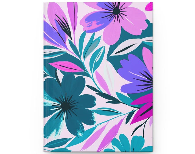 Bold Floral Pattern Hardcover Journal | Pink Teal Purple Bloom Notebook