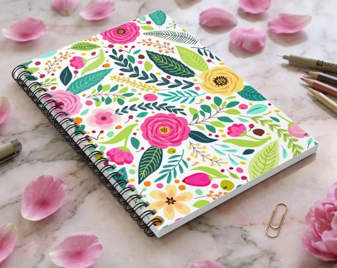 Bright Floral Pattern Spiral Bound Notebook | Ruled Lines Journal