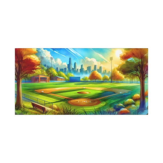 Baseball Field Canvas Wall Art: Sports Lover Gift, Man Cave Decor (30x15)