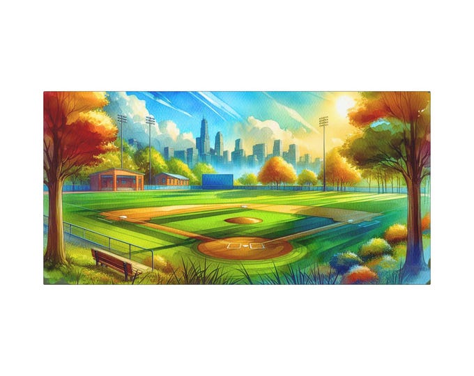 Baseball Field Canvas Wall Art: Sports Lover Gift, Man Cave Decor (30x15)