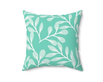 Botanical Mint Throw Pillow: Spun Polyester Decorative Cushion