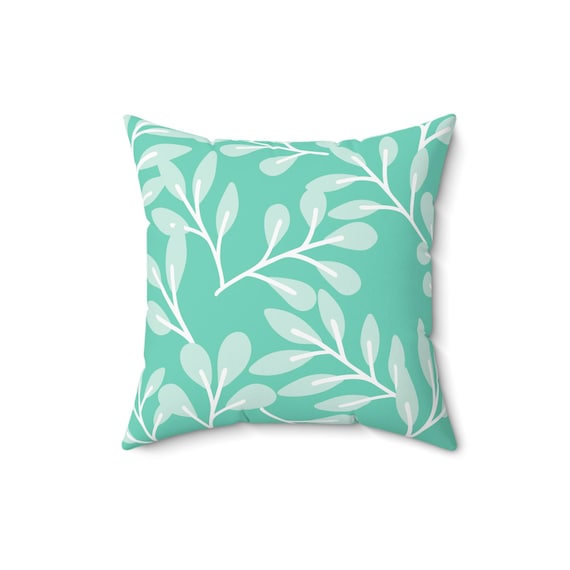Botanical Mint Throw Pillow: Spun Polyester Decorative Cushion