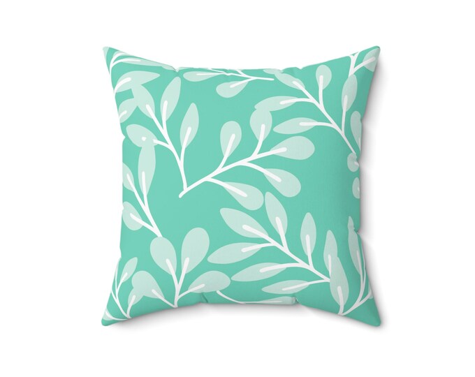 Botanical Mint Throw Pillow: Spun Polyester Decorative Cushion