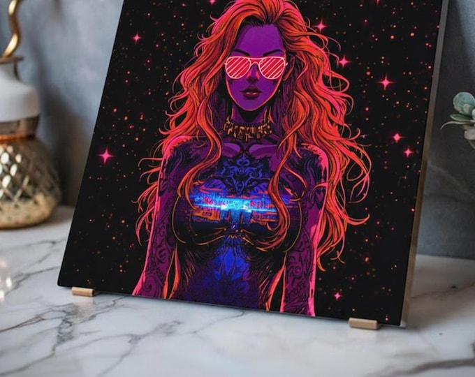 The Astral Oracle Acrylic Print | Neon Cyber Woman Illustration Wall Art