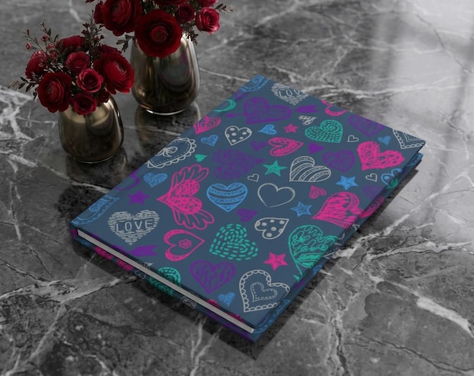 Midnight Sketches Hardcover Journal | Doodle Heart Pattern Notebook