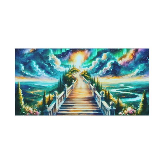 Fantasy Landscape Canvas Art: Stairway to Heavens, Modern Home Decor (30x15)