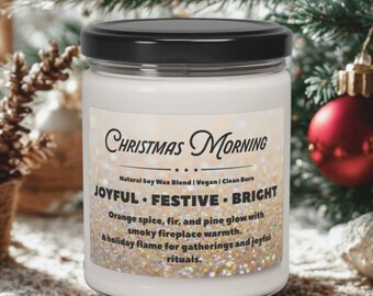 Christmas Morning Natural Soy Wax Candle Jar 9oz | Spiced Pine Scent | Hand Poured | Vegan