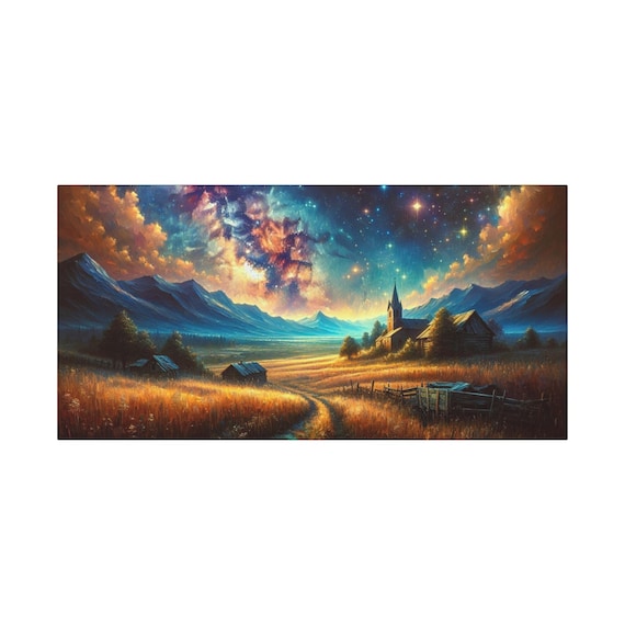 Nebula Ruins Canvas Art: Starry Night Home Decor (30x15)
