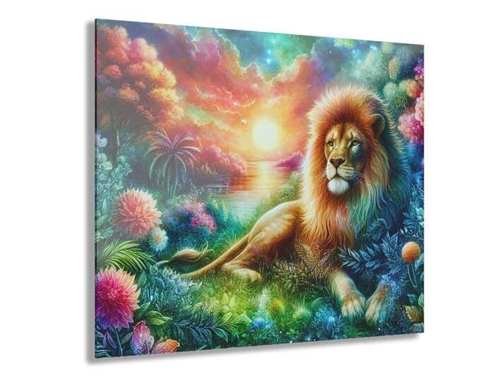 Dreamscape Lion Acrylic Print | Vibrant Jungle Sunset Wall Art