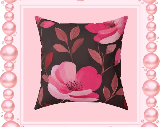 Dark Pink Flora Spun Polyester Square Pillow - Cozy Home Decor